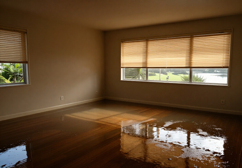 Water-damaged office space in Northbridge before drying
